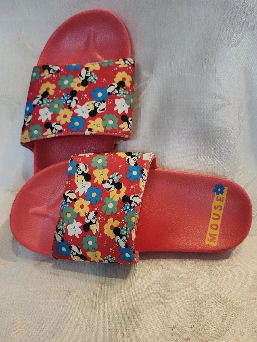 Disney Minnie Mouse Red Floral Slide Sandals for Kids Size 13/1 [V1]